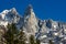 Aiguilles des Drus and Aiguille Verte left in the Mont Blanc mountain range. Chamonix, Haute-Savoie, Alps, France