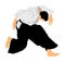 Aikido fighter  illustration. Training action. Self defense, defence art excercising concept. Aicido instructor demonstrate