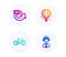 Air balloon, 24 hours and Bicycle icons set. Shipping support sign. Sky travelling, Repeat, Bike. Vector