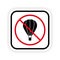 Air Balloon Basket Ban Black Silhouette Icon. Warning Hot Air Ballon Zone Forbid Pictogram. Caution Hotair Baloon