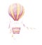 Air Balloon with colorful ribbons. Pink, yellow colors. Kids prints. Watercolor