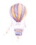 Air Balloon with colorful ribbons. Violet, yellow colors. Watercolor. Kids prints