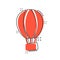 Air balloon icon in comic style. Aerostat cartoon vector illustration on white isolated background. Flying transport splash effect