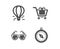 Air balloon, Shopping cart and Sunglasses icons. Travel compass sign. Vector