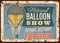 Air balloon show rusty metal plate, vector card