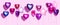 Air balloons. Bunch of purple heart shaped foil balloons, isolated on pink background. Valentine`s day