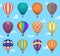 Air balloons. Festival romantic flight outdoor hot air balloons aircraft transport vector cartoon set