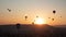 Air balloons flying in Goreme, Cappadokia. Kapadokya air balloons timelapse. Time lapse air balloons. A lot of aerostats in Turkey