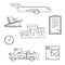 Air cargo and logistics business sketched icons