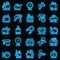 Air compressor icons set vector neon