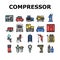 Air Compressor Tool Collection Icons Set Vector