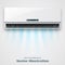 Air conditioner background with fresh air streams isolated on grey background.