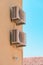 Air conditioner external unit mounted on the wall of mediterranean house in Croatia