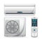 Air conditioner system - realistic set with cooling or heating equipment. Electronic appliance or device to clean