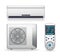 Air conditioner system - realistic set with cooling or heating equipment. Electronic appliance or device to clean