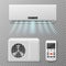 Air conditioning. Realistic conditioner, hot or cold blowing air. Fresh airing flow in apartment or office, climate