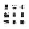 Air conditioning technologies black glyph icons set on white space