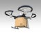 Air drone with carton package on gray background