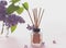 Air freshener sticks on the pink background . Aromatherapy concept