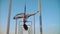 Air gymnastics woman performs acrobatics tricks on aerial hoop