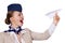 Air hostess holding a paper airplane