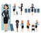 Air hostess or stewardess welcomes passengers flat vector illustration isolated.