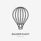 Air hot balloon flat line icon. Vector thin sign of sky transportation, flight logo. Extreme activity illustration