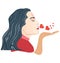 Air kiss, blowing hearts Vector Icon editable