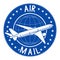 Air mail blue postal sticker or emblem