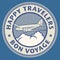 Air mail or travel stamp, with text Happy Travelers, Bon Voyage