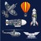 Air mechanics and mechanisms vector icons set