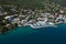 Air photo of Opatija on adriatic sea in Croatia with hotel Admiral with marina