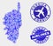 Air plane Collage Vector Corsica Map and Grunge Stamps