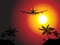 Air plane flying over a beach