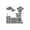 Air pollution of factory, plant carbon dioxide emissions gray icon.