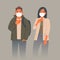 Air pollution. Sad man and woman in medical masks on the face. Respiratory protection from dust and pollen