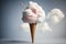 air pure cotton candy in waffle cone on cloudy sky background Generative AI