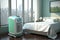 air purifier in room with hospital bed, creating a healing environment