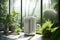 air purifier in room with view of lush garden, bringing life and serenity to the space