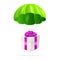 Air shipping concept with parachute. Package, presents or gift flying down from sky with parachute in flat design