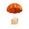 Air shipping concept with parachute. Package, presents or gift flying down from sky with parachute in flat design