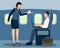 Air stewardess serving first class passenger vector flat illustration