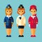 Air Stewardess, Stewardess in retro style. Service occupation characters woman set in flat style.