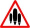 Air strike warning triangular red road sign illustration