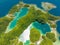 Air survey of lagoons and rainforest. Tinago Island.