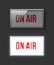 On air switched off and glowing red sign vector illustration. Live show banner. News, radio and television broadcast