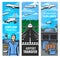 Air travel, airline and airport service banners