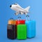 Air Travel Concept. Large Multicolour Polycarbonate Suitcases wi