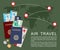Air travel concept . World map, airline tickets and passports