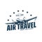 Air travel icon, vector emblem, propeller airplane